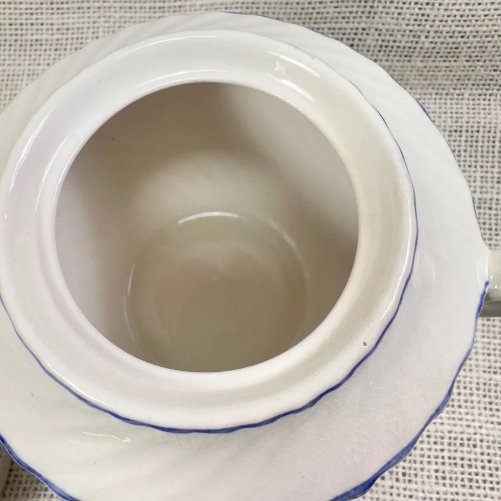 English Anchor Blue White Transferware Covered‎ Sugar Bowl England